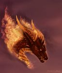  bust_(disambiguation) dragon fire horn selianth simple_background solo teeth 