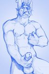  anthro balls blue_theme canine erection eyrich humanoid_penis hybrid male mammal masturbation nipple_pinch nipples nude penis pinch solo 