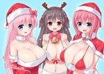  :d bad_id bad_pixiv_id bell bell_collar bikini bikini_top black_hair blush breasts capelet character_request collar debutya_aki dress elbow_gloves fur_trim gloves hair_flaps haramura_nodoka hat huge_breasts long_hair looking_at_viewer maya_yukiko multiple_girls open_mouth red_bikini saki santa_hat smile snowing strapless strapless_dress strapless_santa_dress swimsuit tube_dress upper_body 