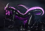  2017 anthro bioluminescence claws digital_drawing_(artwork) digital_media_(artwork) dov_leidang dragon erection glowing glowing_eyes glowing_scales goo horn liquid_latex male nude open_mouth penis purple_claws purple_eyes purple_penis purple_scales purple_tongue rakisha rubber scales scalie shiny simple_background solo teeth toe_claws tongue transformation 