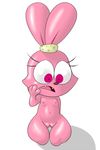  anthro breasts cat chowder_(series) fangs feline female fur hybrid lagomorph long_ears mammal mutee nipples nude open_mouth panini_(chowder) pink_eyes pink_fur pussy rabbit simple_background solo teeth white_background young 