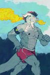  anthro clothed clothing dragon eyrich fire hair headphones horn male nipples outside running solo topless 