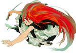  clenched_teeth highres long_hair machi_(wm) pelt reaching red_eyes red_hair robe sarashi shut_hell shut_hell_(character) simple_background solo sword teeth weapon white_background wolf_pelt 