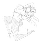  1girl amanda_o&#039;neill ass blush breasts bunny_ears bunnysuit cleavage greyscale high_heels large_breasts little_witch_academia rabbit_ears smile solo white_background 