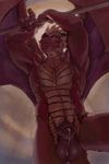  animal_genitalia anthro balls dragon eyrich hair horn male muscular nude sheath smile solo wings 
