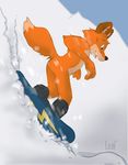  boots canine clothed clothing colin_young footwear fox leafdog mammal outside partially_clothed snow snowboard 
