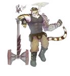  anthro axe cigar clothed clothing dingding_(artist) feline looking_at_viewer male mammal melee_weapon muscular sketch solo standing weapon 