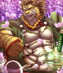  anthro dingding_(artist) feline fur hair looking_at_viewer male mammal melee_weapon muscular open_jacket open_mouth solo sword weapon 
