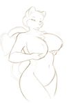  anthro big_breasts breast_fondling breasts feline female fondling fur hair hand_on_breast mammal nude red_theme sketch smile solo starfighter 