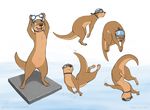  adam_wan ambiguous_gender eyewear goggles mammal multiple_poses mustelid otter pose semi-anthro swimming swimming_cap swimming_goggles 