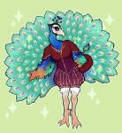  avian bird blue_feathers feathers girly half-closed_eyes invalid_tag male medieval peafowl puffy_pants sparkles szaris 