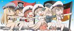  ahenn bikini bismarck_(kantai_collection) blue_eyes breasts brown_hair cosplay dual_persona flag flower german_flag germany gloves graf_zeppelin_(kantai_collection) hair_flower hair_ornament hat kantai_collection long_hair medium_breasts multiple_girls one_eye_closed peaked_cap prinz_eugen_(kantai_collection) ro-500_(kantai_collection) short_hair smile star swimsuit tan torpedo twintails u-511_(kantai_collection) v wetsuit z1_leberecht_maass_(kantai_collection) z3_max_schultz_(kantai_collection) 