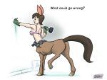 blue_eyes bra brown_body brown_fur brown_hair centaur clothing equid equid_taur european_mythology female fur gloves greek_mythology hair hammer handwear hi_res hooves humanoid_taur mammal mammal_taur mythology power_drill shieltar solo tail taur tools underwear