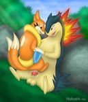  cum female fire floatzel hukoshi male nintendo penis pok&#233;mon pokemon red_eyes sex sitting straight typhlosion video_games 