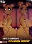 absurd_res animatronic anthro bear black_sclera bodily_fluids breasts butt comic cover cover_art cover_page customer_(freddy_fuckbear&#039;s_cathouse) english_text female five_nights_at_freddy&#039;s five_nights_at_freddy&#039;s_3 freckled_breasts freckled_butt freckled_face freckles freddy_fuckbear&#039;s_cathouse_(kevwrite) genital_fluids genitals golden_freddy_(fnaf) gradient_background green_eyes group hi_res hot_dogging kevwrite lagomorph leporid machine male male/female mammal multicolored_body penis precum profanity rabbit robot scottgames sex simple_background smile springtrap_(fnaf) tan_body text trio yellow_body