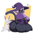 2023 ambiguous_gender anthro assisted_exposure big_butt black_body black_nose black_tail blush breasts butt clothed clothing digital_media_(artwork) domestic_cat duo exposed_butt eyelashes eyeshadow feet felid feline felis female female/ambiguous fingers fur hair hat headgear headwear hi_res huge_butt lagomorph larger_female leporid looking_back makeup mammal nemo_(simplifypm) pink_nose plantigrade pupils purple_clothing purple_eyes purple_eyeshadow purple_robe question_mark rabbit rear_view robe semi-anthro short_hair simple_background sitting size_difference smaller_ambiguous smile sssonic2 tail thick_thighs white_body white_fur white_hair white_pupils wide_hips witch_hat yellow_sclera
