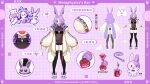  1girl animal_ear_fluff animal_ears animal_slippers black_leotard black_shorts black_thighhighs bunny_slippers character_name chest_belt chinese_text deel_(rkeg) eros_ekwa fur-trimmed_jacket fur_trim hashtag heart highres jacket leotard leotard_under_clothes multiple_views official_art open_mouth purple_hair rabbit_ears rabbit_girl rabbit_tail red_eyes reference_sheet second-party_source shorts slippers spoken_heart tail teeth thighhighs traditional_chinese_text turnaround upper_teeth_only web_address white_jacket yishi_zhishang_jiuba 