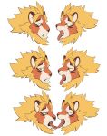  1boy animal_ears closed_mouth fangs furry furry_male lion_boy lion_ears lion_mane looking_at_another magnos_(world_flipper) male_focus multiple_views open_mouth relax_lion selfcest tongue tongue_out whiskers white_background world_flipper yaoi 