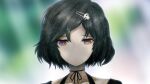  1girl belt black_hair black_ribbon black_shirt blurry blurry_background bracelet choker collarbone crying crying_with_eyes_open eyelashes frown game_cg genderswap genderswap_(mtf) hair_ornament hairclip highres huke jewelry looking_down non-web_source off-shoulder_shirt off_shoulder official_art outdoors pink_eyes pink_lips puffy_short_sleeves puffy_sleeves ribbon ribbon_choker ringed_eyes sad shirt short_sleeves skull_hair_ornament solo square_pupils steins;gate tank_top teardrop tearing_up tears urushibara_ruka white_ribbon 