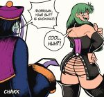 asian_mythology bat blue_body blue_skin butt capcom chakk chinese_mythology claws covering covering_eyes covering_face darkstalkers duo east_asian_mythology embarrassed english_text exhibitionism exposed_ass fangs female gesture green_hair hair hand_gesture hi_res hsien-ko_(darkstalkers) humanoid jiangshi mammal morrigan_aensland mythology one_eye_closed presenting presenting_hindquarters second_hand_embarrasment shameless shocked succubus teeth text thumbs_up undead wink