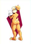 absurd_res anthro anus big_butt black_eyes blonde_hair buckteeth butt clothing electronics eyelashes female floppy_ears fur genitals gloves gloves_only hair handwear handwear_only head_tuft headphones hi_res holding_object holding_paper lagomorph leporid lola_bunny looking_at_viewer looking_back looking_back_at_viewer looney_tunes lop_ears mammal mostly_nude notilustregui nude orange_body orange_fur paper pink_background pink_nose pussy rabbit rear_view scut_tail short_tail simple_background smile solo tail tan_body tan_fur teeth tuft warner_brothers white_background white_clothing white_gloves white_handwear
