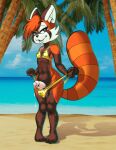 2025 ailurid anthro balls beach bedroom_eyes bikini bikini_bottom bikini_top black_nose bodily_fluids bottomwear brown_body brown_ears brown_eyes brown_fur brown_hair brown_tail butt charliepops chu_ren clothing digital_media_(artwork) eyelashes femboy fur genital_fluids genitals hair half-closed_eyes hi_res holding_object male mammal multicolored_body multicolored_ears multicolored_fur narrowed_eyes navel nipple_outline on_sand outside palm_tree penis plant pose precum red_panda sand sea seductive smile solo standing swimwear tail thick_thighs tongue topwear tree two-piece_swimsuit two_tone_ears two_tone_tail water white_body white_ears white_fur yellow_bikini yellow_bikini_bottom yellow_bikini_top yellow_bottomwear yellow_clothing yellow_swimwear yellow_topwear