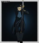 anthro blue_clothing blue_eyes boots bottomwear capcom clothed clothing coat dark_clothing devil_may_cry devil_may_cry_5 eyewear felid fingerless_gloves footwear full-length_portrait fur fur_markings gaiters glasses gloves hair handwear hi_res holding_melee_weapon holding_object holding_sword holding_weapon katana leopard long_coat male mammal markings melee_weapon mr.depressed_giraffe oliver_kami pantherine pants pattern_clothing pattern_topwear portrait sageo scabbard shoes solo spiky_hair spots spotted_body spotted_fur sword topwear unsheathing unsheathing_sword unsheathing_weapon vergil_(devil_may_cry) vest weapon wearing_glasses white_hair