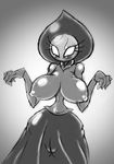  alien big_breasts blackheart_censor blush breasts female flatwoods_monster large_breasts monochrome monster_girl no_mouth pussy shinooka 
