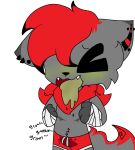 anthro bandage bandaged_arm bodily_fluids canid canine canis clothing cum cum_in_clothing ear_piercing emetophilia emo_haircut genital_fluids gloomdog ill kerchief male mammal mastectomy_scar nausea piercing scar solo sound_effects tenting v3sterp0nk vomit vomiting wolf