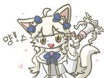 4:3 artist artist_(lostark) blonde_hair canid canine domestic_cat felid feline felis female fox fur gesture hair hand_gesture happy heart_symbol hi_res humanoid lostark mammal simple_background solo v_sign white_background white_body white_fur yuumisocute