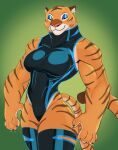 2025 anthro big_breasts biped black_body black_clothing black_fur black_legwear black_thigh_highs breasts claws clothed clothed_anthro clothed_female clothing colored cosplay disney eyes_mostly_closed f_draws felid female finger_claws fingers front_view fur green_background hi_res humanoid_hands legwear leopard long_tail looking_at_viewer lu_(f_draws) mammal markings muscular muscular_anthro muscular_female narrowed_eyes orange_body orange_fur pantherine portrait simple_background smile smirk smug solo striped_markings stripes tail tan_body tan_fur thick_thighs thigh_highs three-quarter_portrait tiger tiger_dancer_(zootopia) wide_hips zootopia