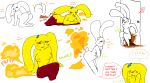 all_fours ambiguous_gender anthro areola belly_grab blue_body blush bodily_fluids breasts brown_body brown_text butt candy chocolate clenched_teeth color_coded_text crossed_legs desperation dessert diarrhea door drooling duo ellipsis english_text eyes_closed fakemon fart fart_cloud feces feces_on_door feces_on_ground female floppy_ears food food_creature food_feces fur green_text grey_text hi_res lagomorph leaning_on_door leporid living_marshmallow looking_away looking_back lying mammal mochamel_(theonetruesinner) narrowed_eyes nipples nude nude_anthro nude_female offscreen_character on_side one_eye_closed open_mouth orange_text peeps pooping pooping_on_floor rabbit red_text rumbling_stomach saliva scatplay scut_tail short_tail sitting sound_effects speech_bubble sweat tail teeth text theonetruesinner thought_bubble yellow_body yellow_fur