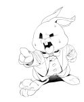 ambiguous_gender anthro black_and_white black_eyes bodily_fluids bow_tie clothing dungeon_reset fur gesture hand_gesture hi_res lagomorph leporid mammal monochrome pointing pointing_at_another rabbit rabbit_(dungeon_reset) rio_skywalker solo sweat tapping_foot