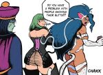 animal_humanoid annoyed asian_mythology bat blue_body blue_hair blue_skin butt capcom cat_humanoid chakk chinese_mythology darkstalkers demon domestic_cat east_asian_mythology english_text exhibitionism exposed_ass felicia_(darkstalkers) felid felid_humanoid feline feline_humanoid felis female fur green_hair group hair hi_res hsien-ko_(darkstalkers) humanoid jiangshi mammal mammal_humanoid morrigan_aensland mythology nude shameless succubus tail technically_nude text trio undead white_body white_fur