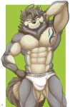  2020 anthro briefs bulge canid canine canis clothing colored hand_behind_head hi_res lifewonders male mammal muscular muscular_anthro muscular_male muscular_thighs shinobiya solo temujin_(tas) tokyo_afterschool_summoners underwear white_briefs white_clothing white_underwear wolf 