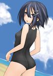  asagi_asagiri asagiri_asagi ass beach black_eyes black_hair disgaea kochiya kochiya_(gothope) looking_back one-piece_swimsuit school_swimsuit solo swimsuit 