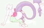  all_fours anal anus backsack balls butt crossdressing cum fydbac legendary_pok&#233;mon looking_at_viewer looking_back male mewtwo nintendo penis perineum plain_background pok&#233;mon pokemon raised_tail skirt solo spread_butt spreading topless video_games white_background white_body 