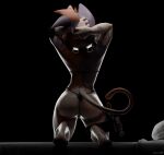 3d_(artwork) absurd_res akittu anthro arm_tattoo arm_tuft athletic backlighting bed bikini black_background blender_(artwork) blender_cycles bodily_fluids brown_body brown_fur brown_hair butt calico_cat cate_meowdy clothing crosshair_(marking) digital_media_(artwork) domestic_cat elbow_pads epic_games felid feline felis female floral_markings fortnite fur furniture hair hammer hands_behind_head head_tuft heart_symbol hi_res leg_strap leg_tattoo light lighting mammal markings multicolored_body multicolored_fur multicolored_head orthographic pawpads purple_body purple_fur purple_hair rear_view screwdriver shoulder_tuft signature simple_background solo string_bikini sweat swimwear tail tail_markings tattoo tools tuft two-piece_swimsuit wet wet_body white_body white_butt white_fur white_light wrench