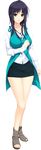  absurdres bangs black_hair breasts brown_eyes collarbone eyebrows_visible_through_hair full_body highres iizuki_tasuku izumi_wakoto large_breasts long_hair long_sleeves looking_at_viewer lovely_x_cation_2 miniskirt no_socks non-web_source open_toe_shoes parted_lips shirt shoes skirt smile solo standing transparent_background white_shirt 