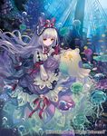 bow bubble cardfight!!_vanguard company_name dress full_body ghost good_luck_charm_banshee hairband immersed jellyfish long_hair official_art open_mouth red_eyes solo submerged terai_(teraimorimori) underwater very_long_hair white_hair 
