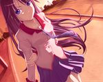  arm_behind_back atomix bakemonogatari dutch_angle holding_arm long_hair looking_at_viewer monogatari_(series) necktie purple_eyes purple_hair revision school_uniform senjougahara_hitagi skirt solo very_long_hair watermark 