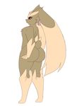 big_butt big_ears black_sclera brown_fur butt butt_shot dewwydarts female fur looking_at_viewer looking_back lopunny lucy_(dewwydarts) nintendo pink_eyes pok&eacute;mon simple_background solo tan_fur thick_thighs video_games white_background 