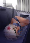  bare_legs bare_shoulders bdsm blindfold bondage bound bound_wrists byte_(allbyte) car car_interior cleave_gag cloth_gag flat_chest flower gag gagged ground_vehicle hair_flower hair_ornament highres improvised_gag kantai_collection lying motor_vehicle on_side one-piece_swimsuit revision ro-500_(kantai_collection) sailor_collar sailor_one-piece_swimsuit school_swimsuit sleeveless solo swimsuit tan 