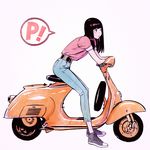  bangs black_eyes black_hair blunt_bangs flcl ground_vehicle ilya_kuvshinov long_hair motor_vehicle scooter simple_background solo vespa 