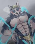  2016 anthro blush canine clothing kemo_coliseum male mammal muscular muscular_male nipples nude pecs simple_background solo tentacles underwear volga wolf 箱庭 