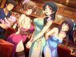  3girls arms_behind_back asatsuyu_sayoko ass baby black_hair bracelet breasts brown_hair brown_legwear choker cleavage closed_eyes covered_nipples dress elbow_gloves flower gloves hair_flower hair_ornament hands_together high_ponytail indoors jewelry jinno_ai kuroda_akimi large_breasts long_hair looking_at_viewer low-tied_long_hair multiple_girls natsuki_akito natsuki_miyuri open_mouth pregnant red_eyes thighhighs tsumamigui_3 updo v_arms white_hair yellow_eyes 