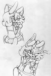  2015 animatronic anthro black_and_white blush bonnie_(fnaf) breasts buckteeth butt crossgender cuddling dialogue duo ear_bow english_text eye_contact female female/female five_nights_at_freddy&#039;s five_nights_at_freddy&#039;s_2 hand_holding inkyfrog lagomorph machine mammal monochrome nipples open_mouth open_smile rabbit robot simple_background smile teeth text tongue tongue_out toy_bonnie_(fnaf) traditional_media_(artwork) video_games white_background 