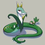  2016 digital_media_(artwork) duo feral longlevy looking_at_viewer nintendo nude pok&eacute;mon reptile scalie shaded simple_background smile snake snivy video_games 