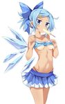  alternate_hairstyle bangs bare_arms bare_legs bare_shoulders bikini bikini_lift bikini_skirt black_bikini_bottom blue_bikini_top blue_bow blue_skirt blush bow breasts cirno collarbone commentary detached_wings eating eyelashes fairy_wings food hair_bow hair_ornament hairclip head_tilt hidden_star_in_four_seasons highleg highleg_bikini ice ice_wings legs_together lifted_by_self looking_at_viewer maturiuta_sorato microskirt miniskirt mismatched_bikini mouth_hold navel pleated_skirt ponytail popsicle revealing_clothes short_ponytail simple_background skirt small_breasts solo standing stomach strap_gap swept_bangs swimsuit tan tanned_cirno thong touhou underboob white_background wings 
