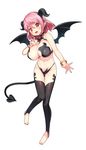  :d bangs bare_arms bare_shoulders bikini black_bikini black_legwear blush bracelet breasts cleavage commentary_request demon_girl demon_horns demon_tail demon_wings fang full_body halterneck horns jewelry large_breasts looking_at_viewer maoujou_no_chef navel official_art open_mouth pink_eyes pink_hair pointy_ears short_hair smile solo stomach swimsuit tail thighhighs toeless_legwear wings yamacchi 